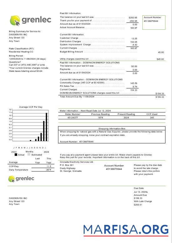 Realistic Grenada Electricity Services business utility bill Word and PDF template